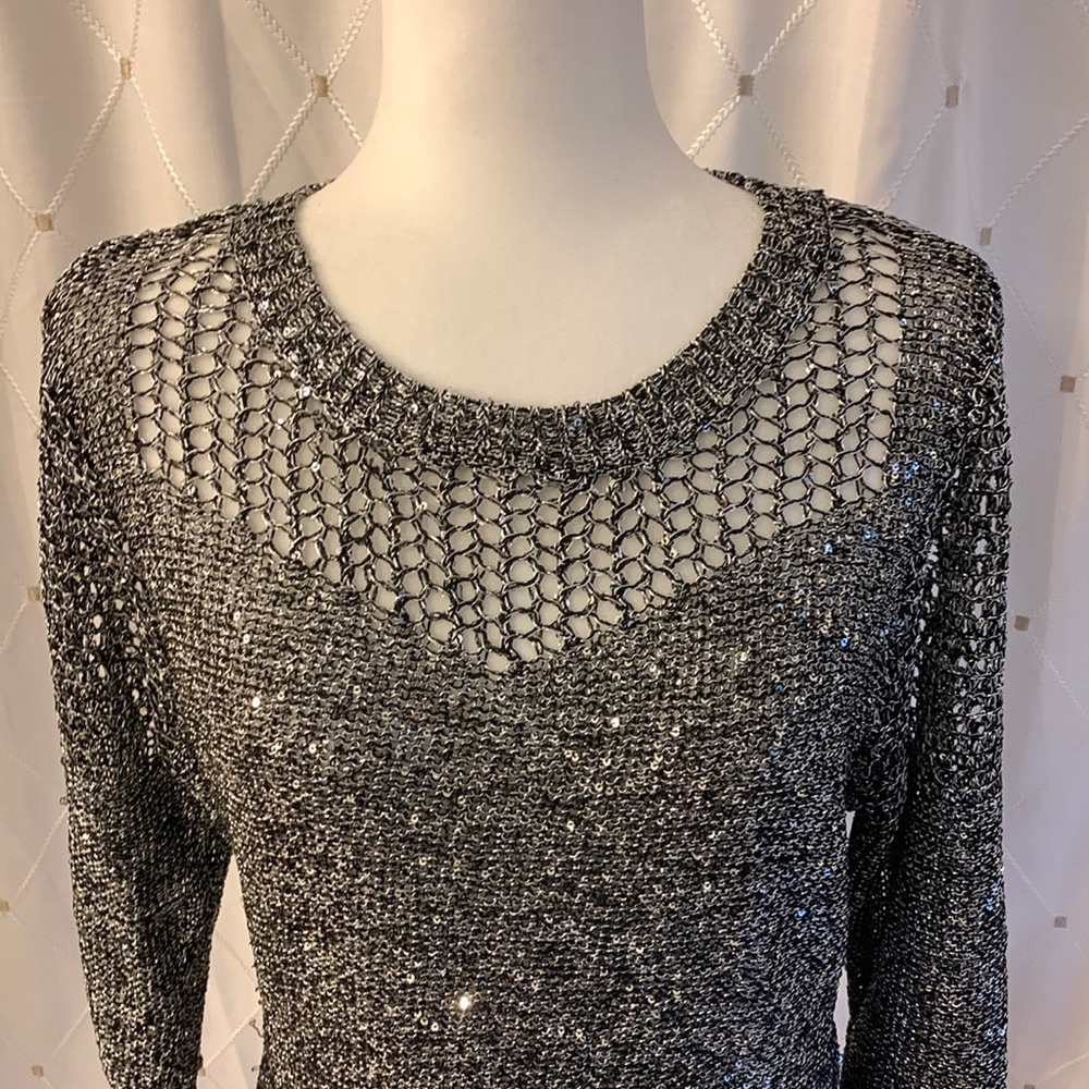 Beautiful metallic silver sequin sweater